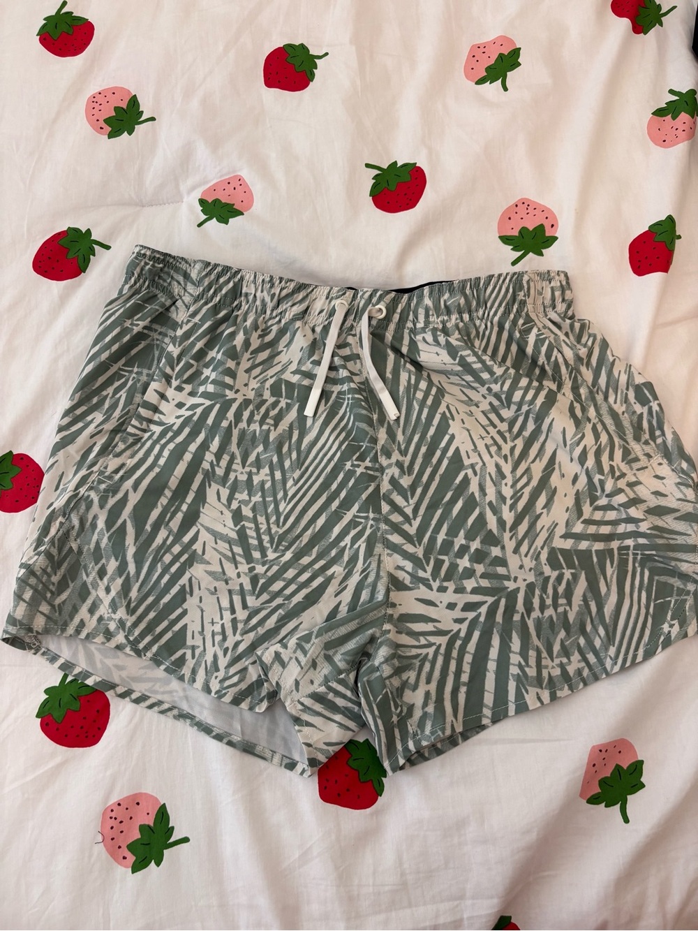 RVCA Green Palm-Print Athletic Drawstring Shorts
